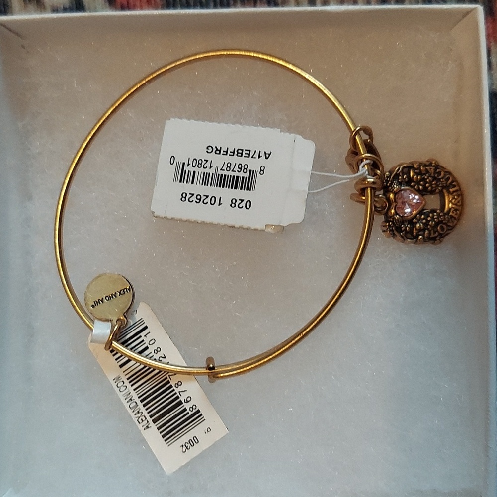 Alex and Ani Fortune's Favor Love & Luck Gold Bangle Bracelet - Picture 3 of 4